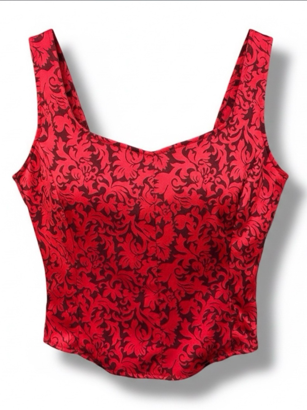 Y2K Red and Black Brocade -  New York & Company Cropped Floral Top. Size 10